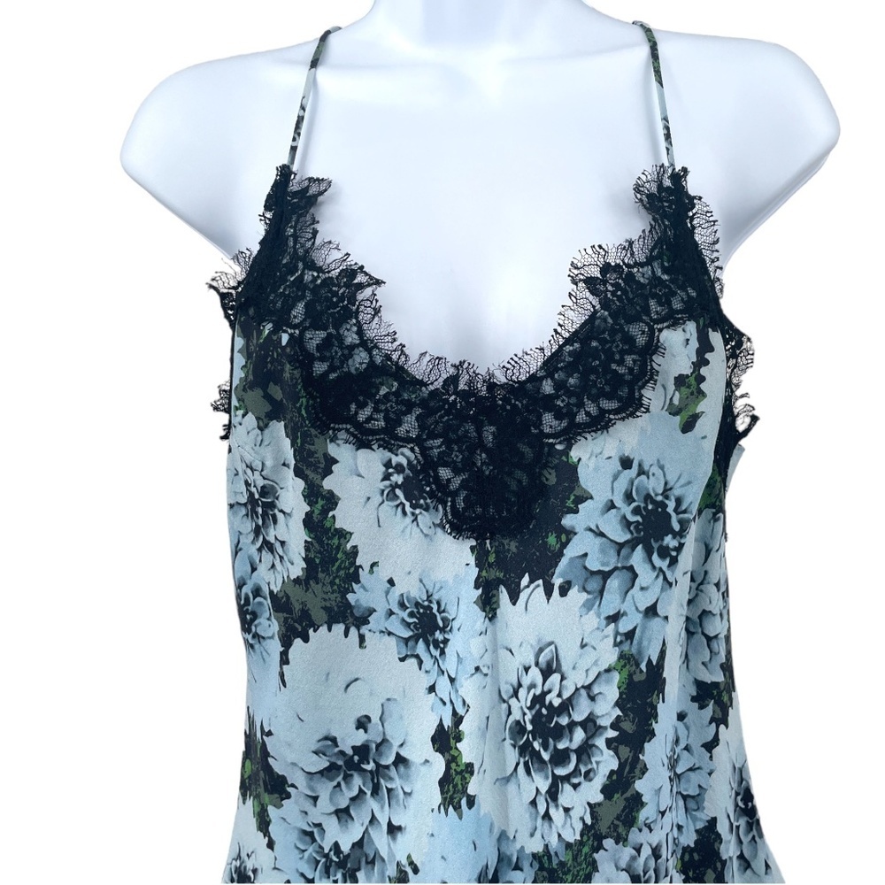 Fleur du Mal Silk Georgette Camisole/PJ Short Set, Blue Floral, Size M - Picture 3 of 7